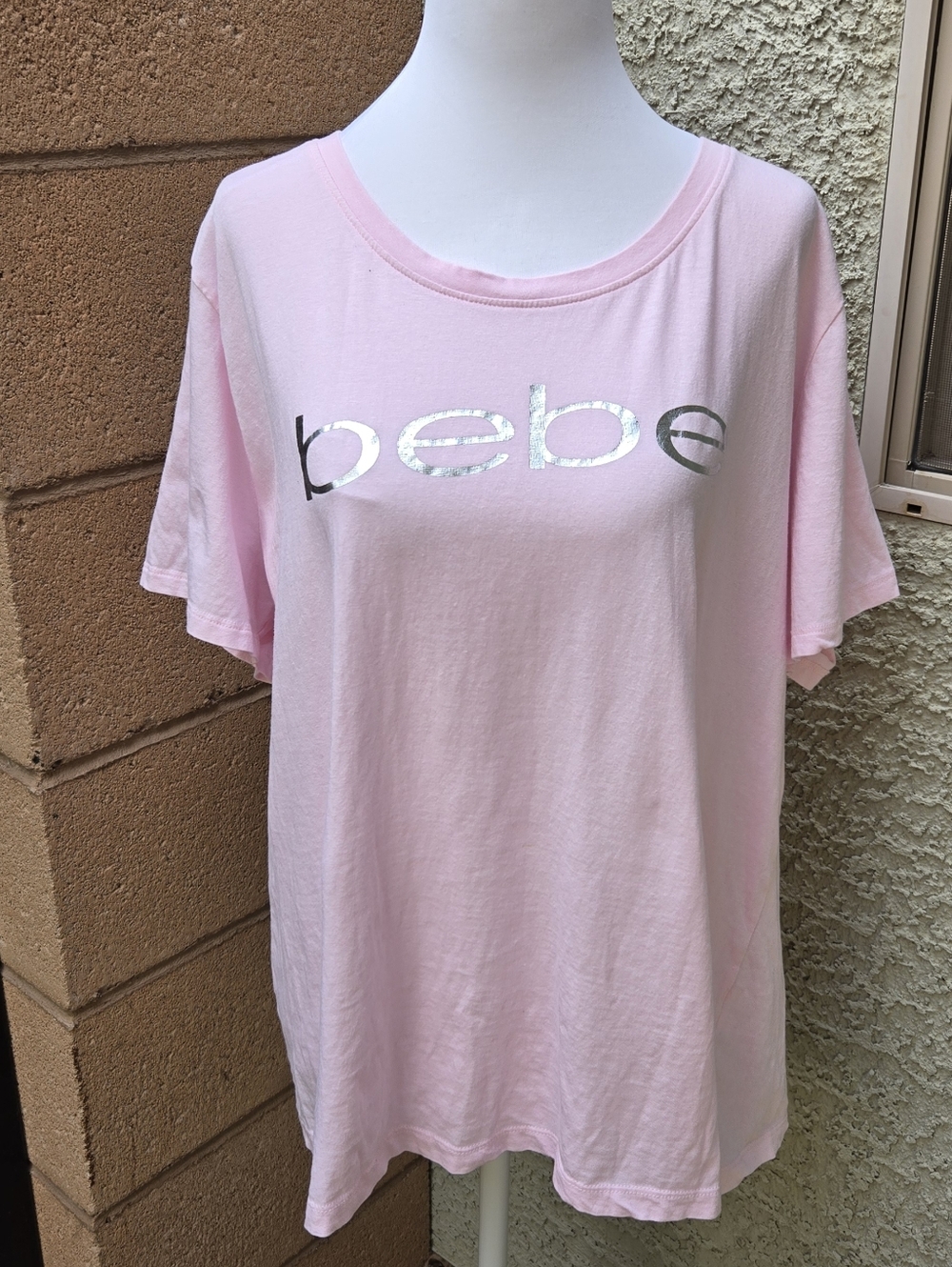 Bebe Sport Light Pink Tee with Shiny Silver Logo